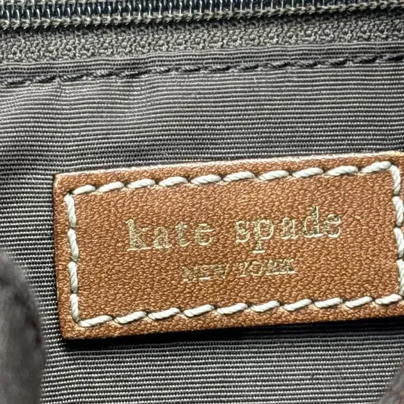 Vintage Kate Spade Brown Canvas Drawstring Bucket Bag Dot Geometric Print - Picture 9 of 13